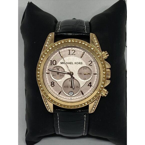 Michael Kors Blair MK5943 Women's Black Leather Analog Dial Quartz Watch WO324 - Picture 1 of 12
